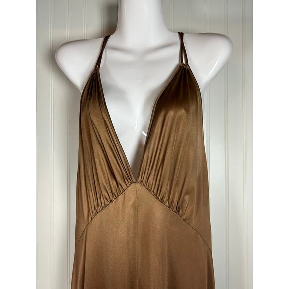 Vtg Hippie 70s Style Very Wide Legged Brown Jumpsuit Halter Back Babydoll Sz M - Picture 3 of 11